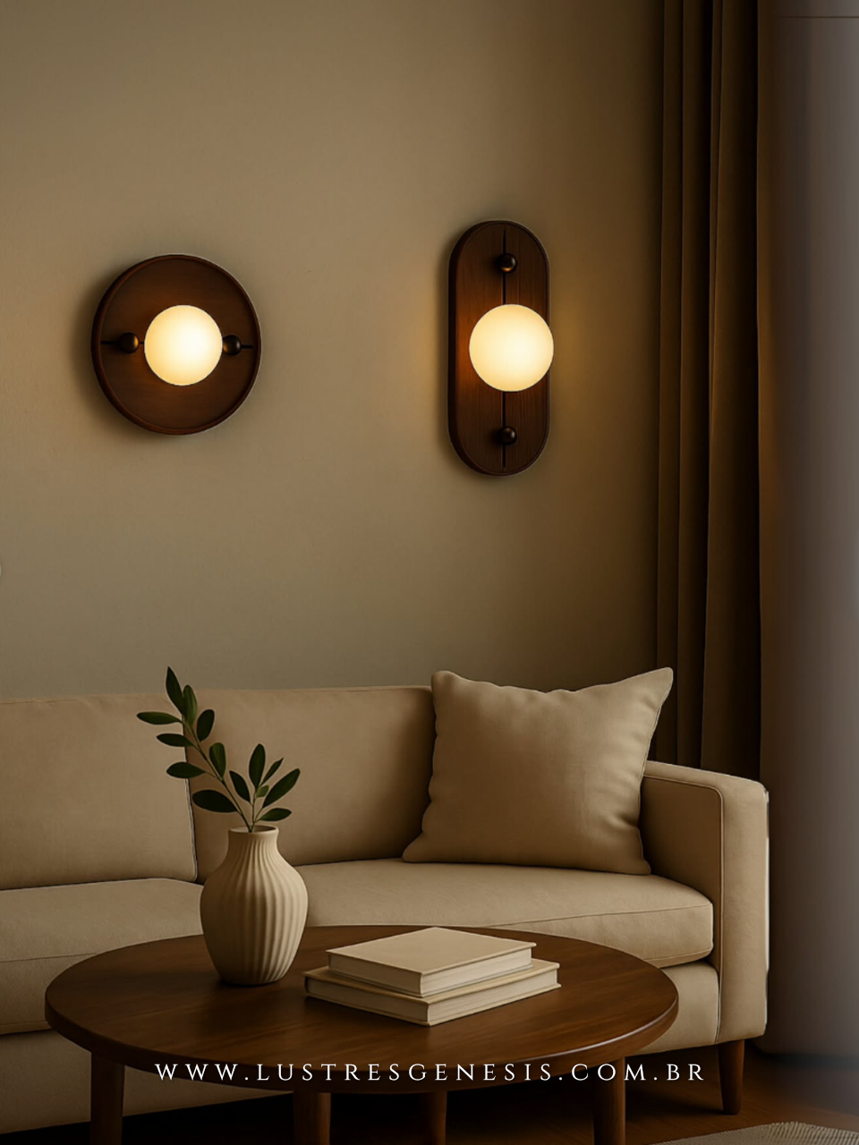 Arandela oval de 27cm com acabamento em ébano e cúpula de alabastro, com LED de 300 lúmens, ideal para cabeceira de cama ou hall.